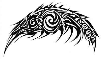 A detailed black tribal tattoo design, isolated on a pure white background