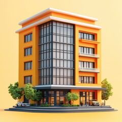 Obraz premium Modern Orange and Black Apartment Building with Vegetation