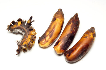 Bananas that are almost rotten white background