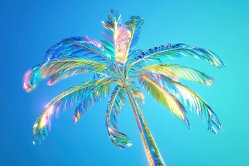Obraz premium A palm tree is standing tall in front of a blue sky