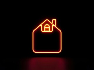 Neon light home icon in vibrant orange and yellow colors isolated on black background, 3D render, technology, vibrant, neon