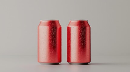Two Red Soda Cans with Condensation Refreshing Drinks Studio Shot