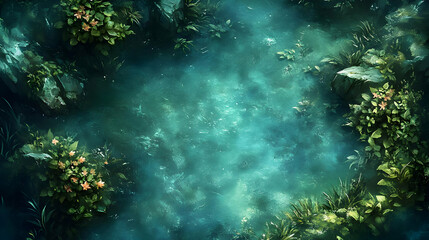 Obraz premium Enchanted Pond: Lush Flora, Teal Waters, Tranquil Scene
