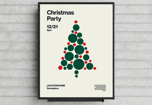 Christmas Party Poster Template with Rounded Christmas Tree