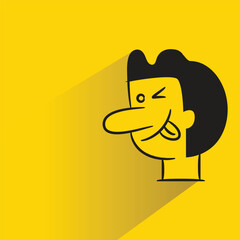 cheeky man character with shadow on yellow background