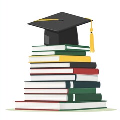A stack of books with a graduation cap on top, representing education, learning, and knowledge.