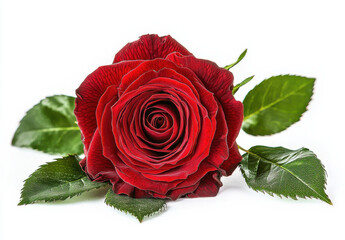 Fototapeta premium vibrant red rose with lush green leaves, symbolizing love and beauty. Perfect for romantic occasions or floral arrangements