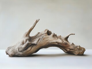 Fototapeta premium Unique driftwood sculpture with intricate textures, perfect for home decor and nature-inspired designs.