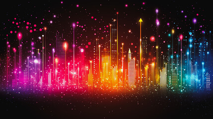 Obraz premium Abstract black background with 3D Colorful charts and graphs with statistics to innovative analyze business potential and forecast future development of companies growth.