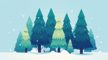 Obraz premium winter wallpaper forest concept. A serene winter scene depicting evergreen trees covered in snow, creating a peaceful and festive atmosphere.