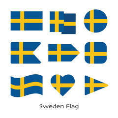Sweden flag icon set isolated on white background. Vector Illustration.