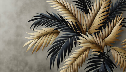 Luxurious Tropical Palm Leaves in Black and Gold This artwork is ideal for living rooms, bedrooms, or hallways. It enhances office spaces, lounges, for luxury hotel lobbies, high-end restaurants, 