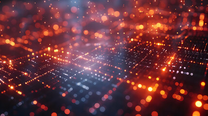 Obraz premium Abstract 3D Render of Glowing Network with Orange and Blue Lights, Dynamic Data Visualization Background