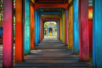 Fototapeta premium A colorful archway with a walkway underneath it