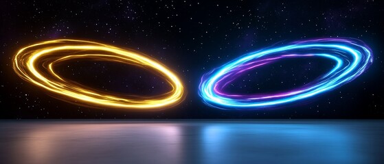 Obraz premium Abstract Cosmic Rings Glowing Neon Energy Circles in Space