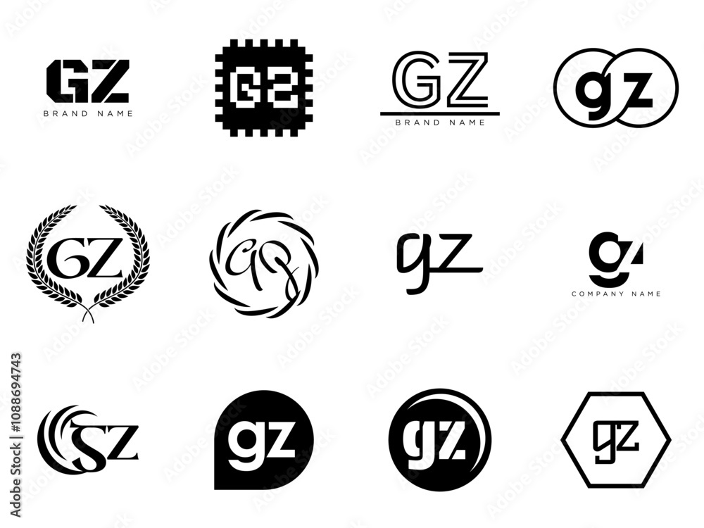 Fototapete gz logo company template. letter g and z logotype. set different classic serif lettering and modern 
