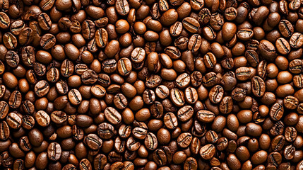 Naklejka premium A Close-Up View of Roasted Coffee Beans, Showing Their Rich Brown Color and Detailed Textures, Providing a Visual Representation of the Aroma and Flavor of Coffee