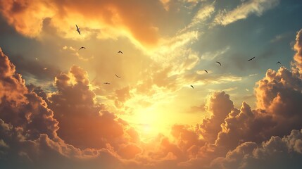 Fototapeta premium Sunset Sky with Birds