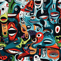 Face art, seamless pattern, the art of colorful faces is limitless