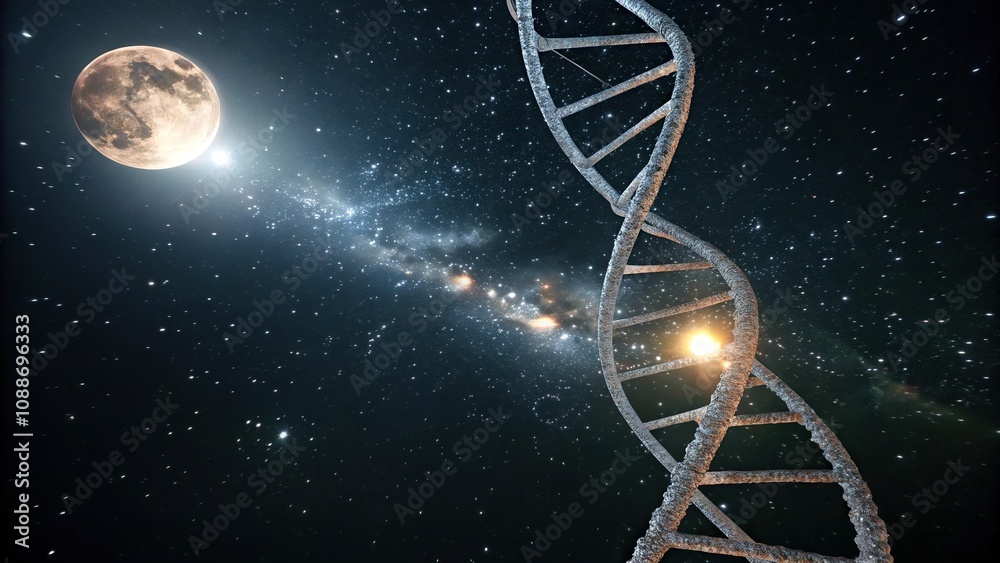 Canvas Prints in the darkness of space, an illuminated dna molecule shines like a tiny beacon under the twinkling 