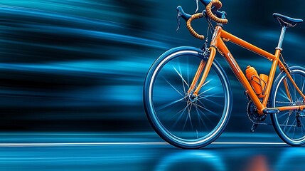 Fototapeta premium Exhilarating Blur of an Orange Racing Bike Wheel in Motion on a Blue Background