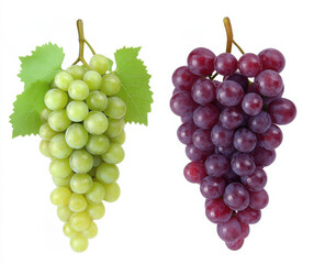Fototapeta premium Fresh green and red grapes with leaves, showcasing their vibrant colors and healthy appeal. Perfect for snacks, salads, or desserts