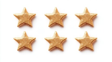 Glittering Gold Stars on White Background, a captivating arrangement of shimmering stars showcasing their brilliance and elegance in a clean, minimalist setting.
