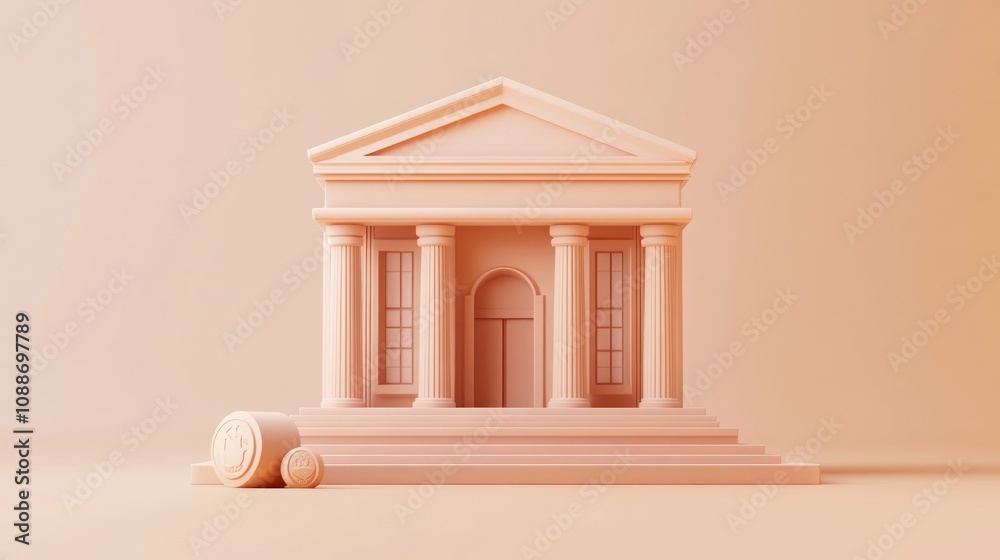 Aufkleber a minimalist architectural representation of a classical building with columns and steps.