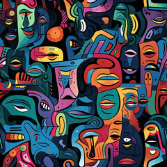 Face art, seamless pattern, the art of colorful faces is limitless