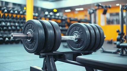 Fototapeta premium Dumbbells Stacked on Gym Equipment Rack with Reflective Background