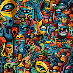 Face art, seamless pattern, the art of colorful faces is limitless