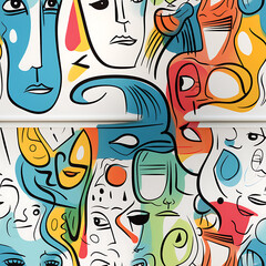 Obraz premium Face art, seamless pattern, the art of colorful faces is limitless