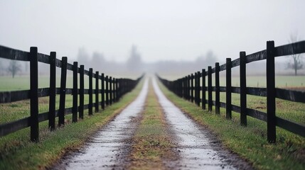 Foggy pathway through silent fields nature scene scenic outlook tranquil environment