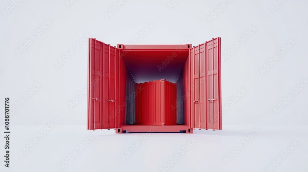 Poster A red shipping container with open doors, revealing a smaller container inside.