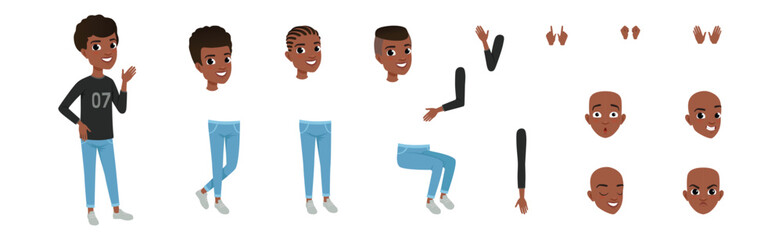 Teen Boy Character Creation with Body Part Vector Set