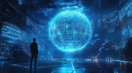 Hologramm, Welt, Erde, Technologie, Blau, Innovation, Digital, Globus, Visualisierung, Interface, Zukunft, Wissenschaft, Daten, Licht, Fortschritt, Darstellung, High-Tech, Globalisierung, Wissenschaf