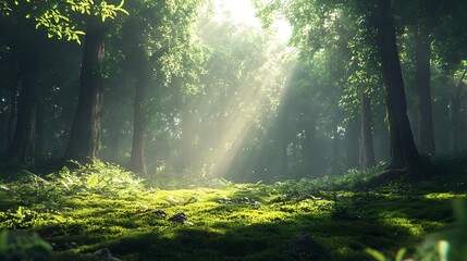 Fototapeta premium Tranquil morning light in forest nature photography peaceful atmosphere