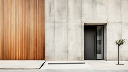 Fototapeta premium Sleek Concrete Facade with Architectural Elements and Minimal Landscaping