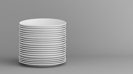 Obraz premium Stack of White Porcelain Plates Dinnerware Dishes Kitchenware Restaurant Clean Minimalist Food