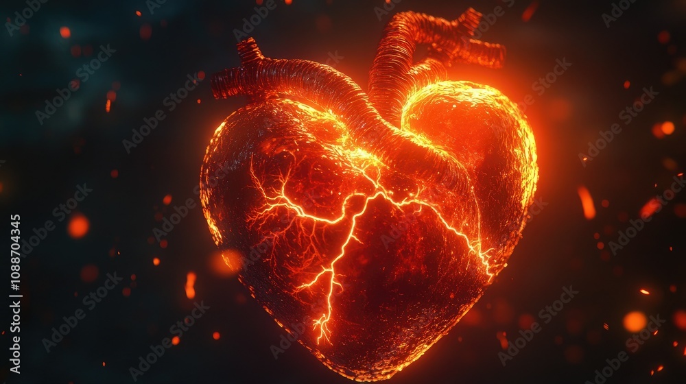 Poster A glowing heart with a continuous electrocardiogram line flashing in sync, representing life force and vitality in the dark.