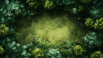 Overgrown Ruins: Nature Reclaims Cracked Earth, Lush Greenery Envelops Ancient Stones