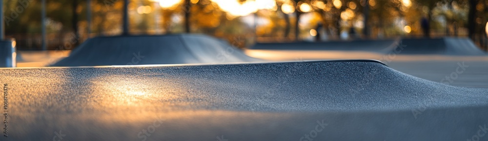 Aufkleber a close-up view of a skatepark surface illuminated by sunset, showcasing its smooth curves.