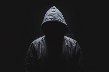 Hidden in the Shadows: A hooded figure stands shrouded in darkness, their face obscured, creating a sense of mystery and intrigue.  