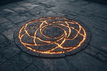 Ethereal lava pattern ancient temple digital art mysterious setting top-down view fantasy theme for immersive experience