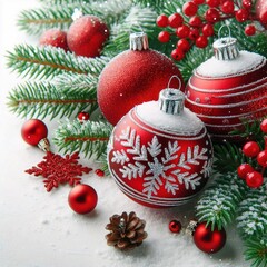 christmas decoration with red balls and cones