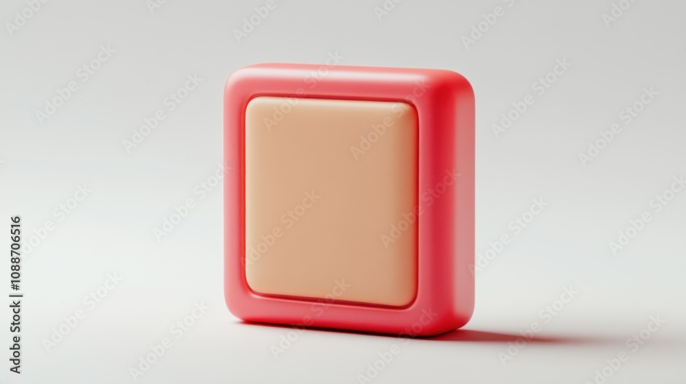 Poster a stylized red button with a beige center, designed for a modern aesthetic.