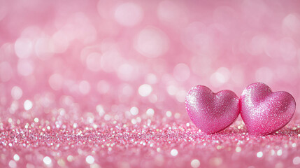 
Pink bokeh background with hearts for Valentine's Day, pink and white, love wallpaper, pink glittery background, pink heart pattern.