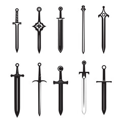 Sword In cartoon, hand-drawn flat style. image for social media, websites and UI. Isolated 2D vector design in logo, icon, sketch style, simple line vector, single color. AI Generative Art.