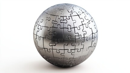 Metal puzzle globe isolated on white background