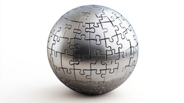 Metal puzzle globe isolated on white background